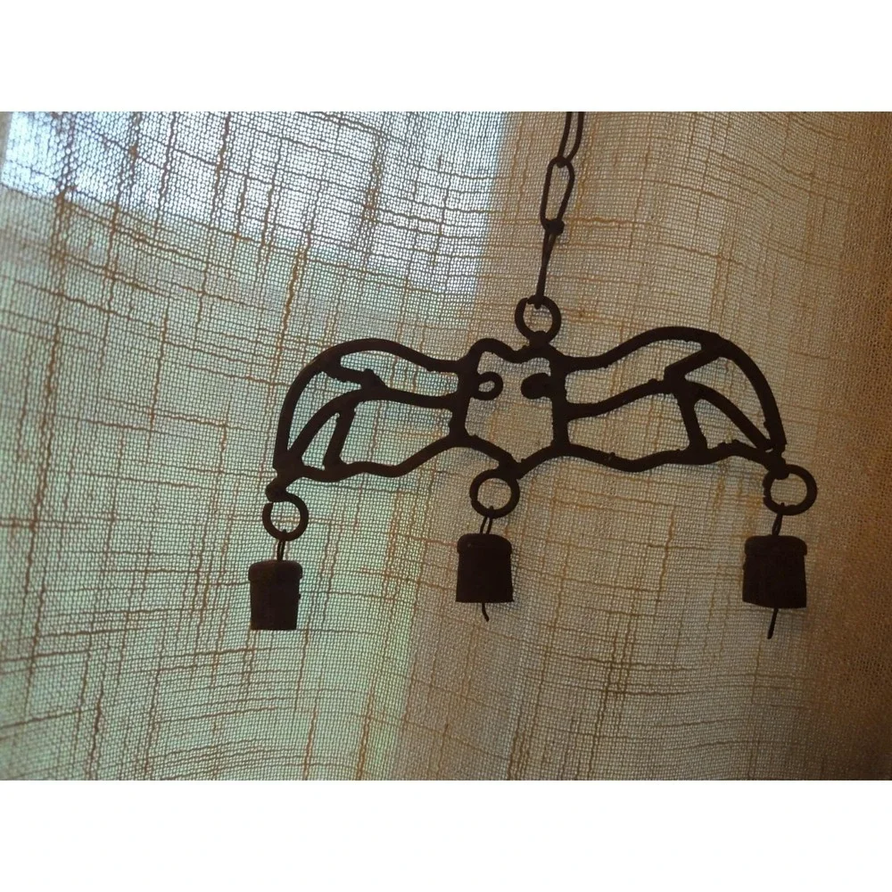 Antique Iron Rare Large BAT With Babies Rusty Tin Farm Bells Windchimes